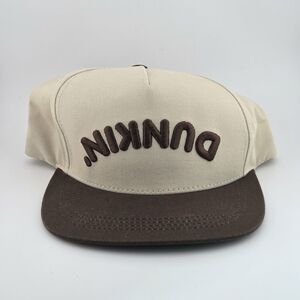 NEW! Dunkin Donuts Snapback Cap Upside-Down Stitched Logo EST. 1950 Brown/Beige